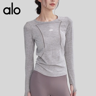 AIo秋季圆领紧身健身衣运动上衣女跑步t恤普拉提训练瑜伽服长袖