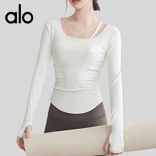 AIo健身上衣女含胸垫瑜伽服长袖运动训练罩衫收腰显瘦训练服套装