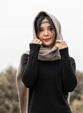 100%纯山羊绒帽子围巾一体