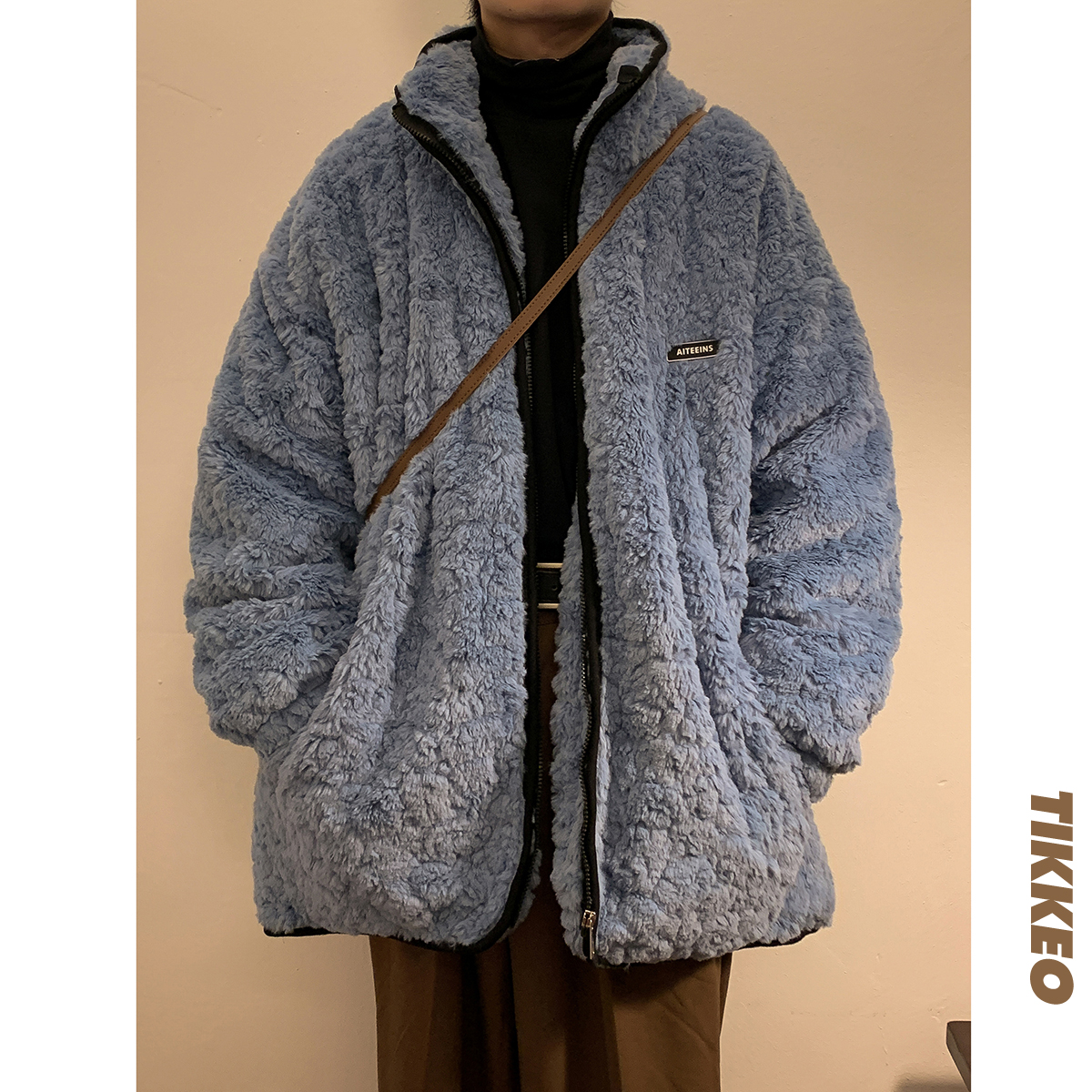 毛绒外套男士纯色立领兔毛羊羔绒棉衣棉袄D328-DY3350-P138，男装棉衣，电商D328