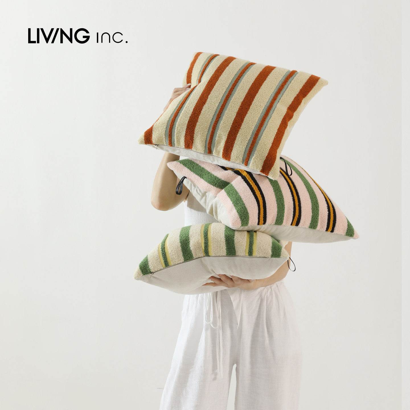 LIVING inc.短笛条纹 2026新款清新刺绣几何客厅沙发靠背垫抱枕套