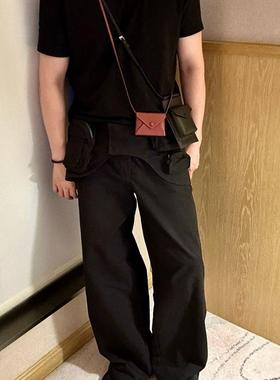 Vujade 机能口袋设计帆布面料可以拆卸基础直筒宽松长裤休闲裤男