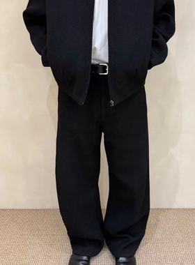 自主OMAR风格重磅定织粗斜纹纯羊毛弧形弯刀质感西裤休闲裤阔腿