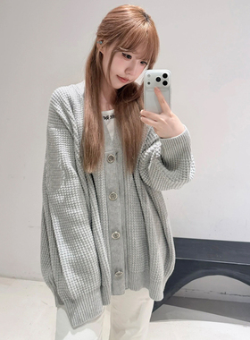 CH 25秋冬新款真皮十字贴布v领华夫格山羊绒针织开衫外套男女慵懒