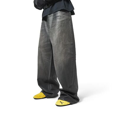 BLCG 25定番竹节纹刷蜡涂层廓形深灰baggy牛仔裤长裤百搭男款