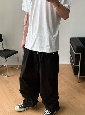 自主CH风格伞兵裤军绿色黑色抽绳可调节宽松休闲长裤工装裤男