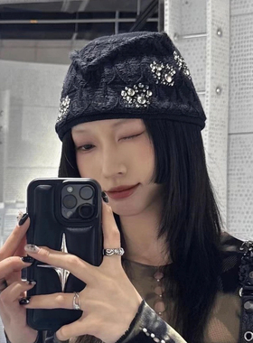 现货自主Atiis风格烫钻闪亮帽刺绣字母冷帽针织帽男女吴宣仪同款