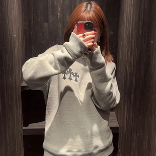 高端产品线CH风格 休闲套头卫衣宽松男女 梵文字母刺绣圆领插肩袖