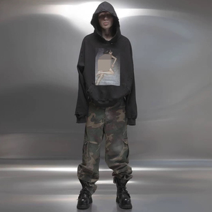 Alexander Digenova小众金发女人像照片印花水洗破坏帽衫连帽卫衣