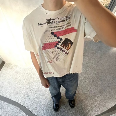 PALY HOLLYWOOD 25SS CRAVINGS水洗破坏涂鸦印花宽松短袖T恤男女