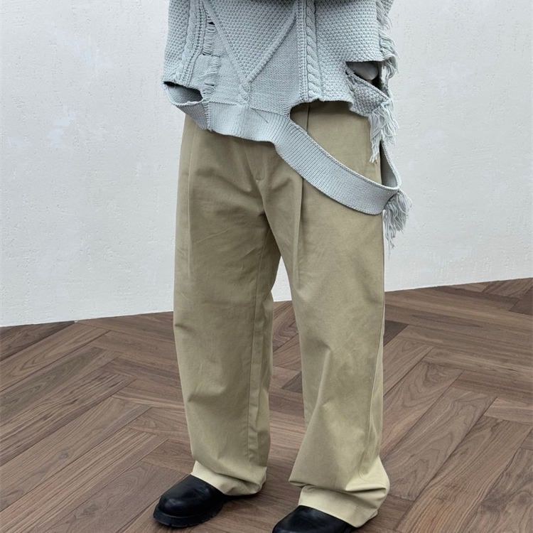 Auralee风格 washed finx chino 埃及长绒棉卡其色休闲裤长裤