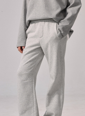 自主LEM风格 针织绒底加厚灰色高级休闲卫裤长裤男女
