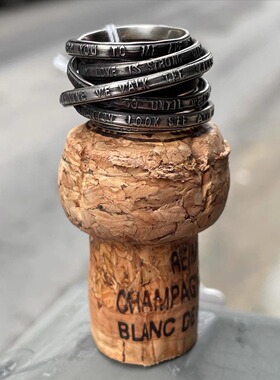 慕尼黑纯925银MUNCHEN风齐柏林飞艇复古歌词弹力戒指环