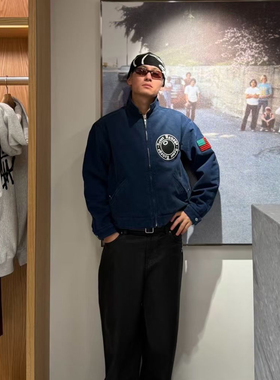 ST联名Denim Tear刺绣翻领夹克情侣同款街头个性拼色外套秋冬