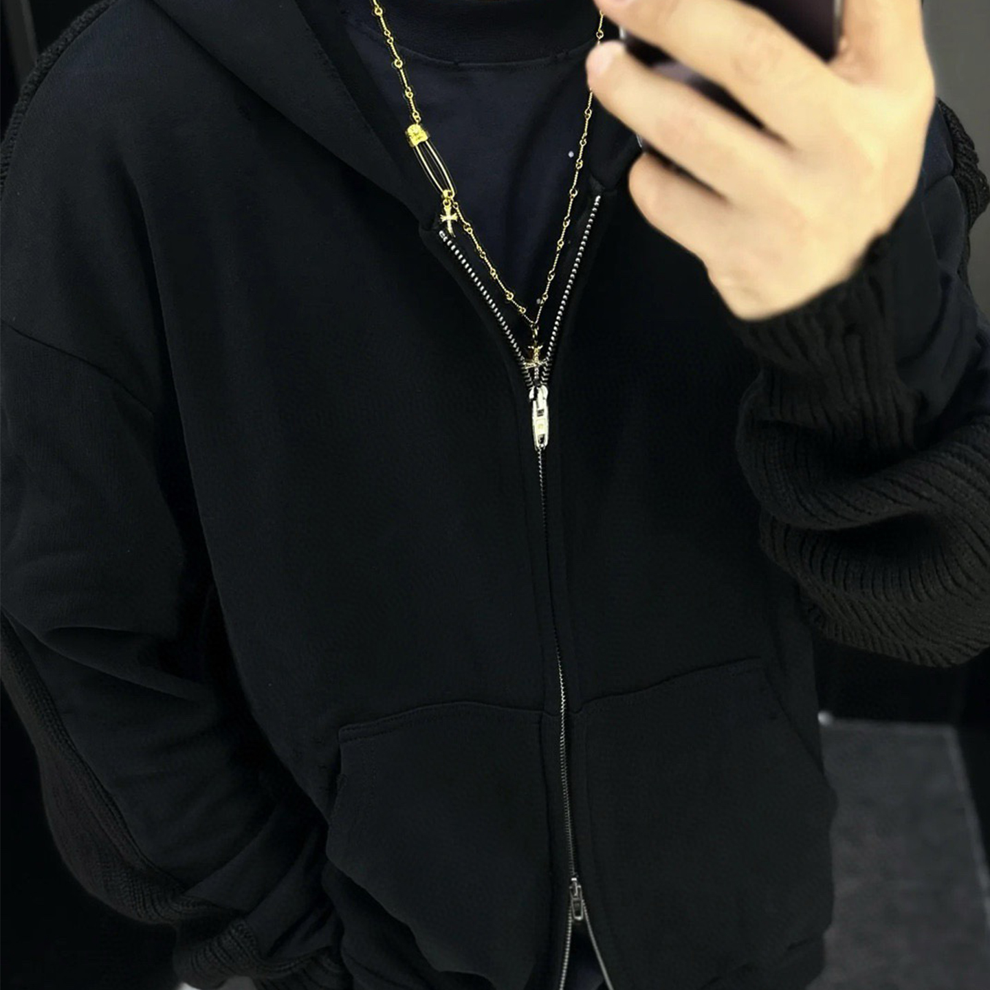 天花板巴黎风24秀款卫衣拼接厚毛衣拉链连帽外套宽松针织秋冬男女