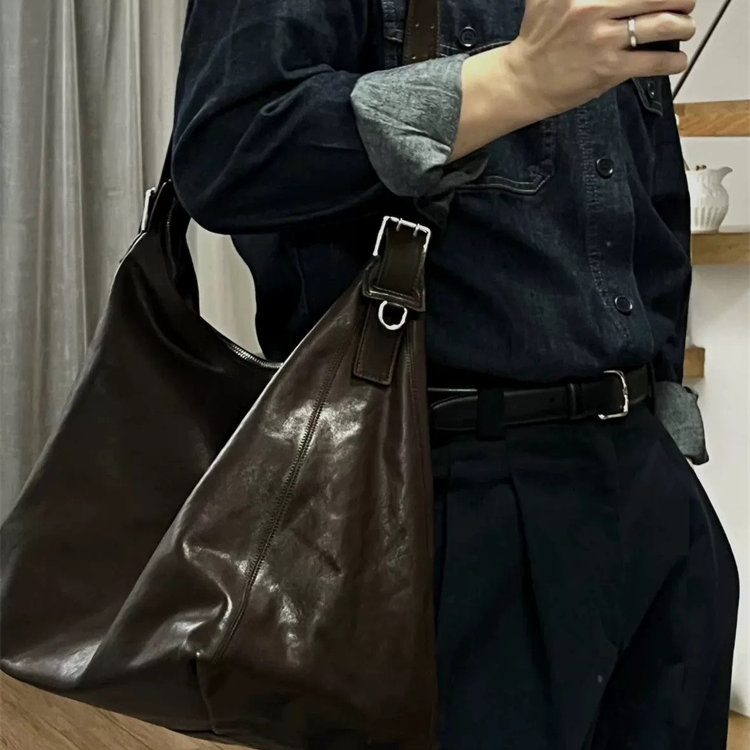 自主LEM风格 WEEK-END 植绒牛皮流浪包HOBO包 托特包男女