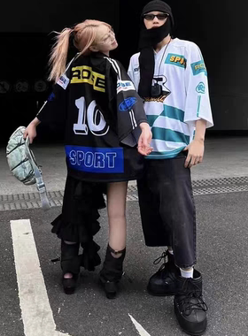 Martine rose美式复古blockcore风贴布廓形V领网眼球衣短袖T恤