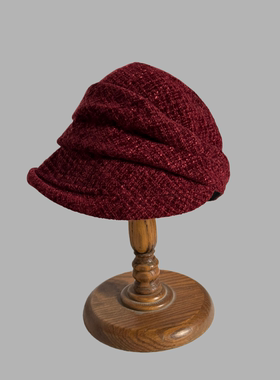 红色白色渔夫帽盆帽小帽檐秋冬加厚小香风丝绒编织精致优雅小礼帽