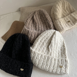 针织帽冬季白色米色滑雪帽羊毛混纺圈圈豆豆纱女士冬季保暖毛线帽