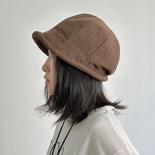 鸭舌帽设计感时髦日系帽子厚秋冬复古不规则女士小帽檐洋气渔夫帽