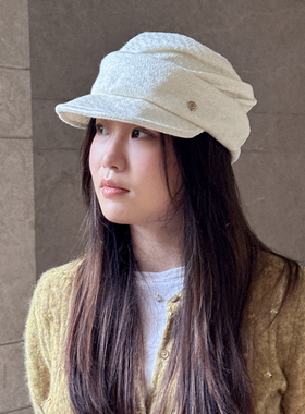 日系百搭显脸小帽子鸭舌帽平顶26年新款白色秋季保暖女士褶皱