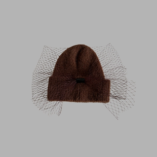 羊驼毛仙气款毛线帽针织帽保暖秋冬新款女士洋气百搭显瘦网纱款