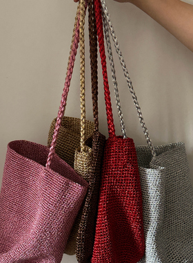 手工银色蓝色金色单肩包手提包小众设计师款棕色粉色绿色