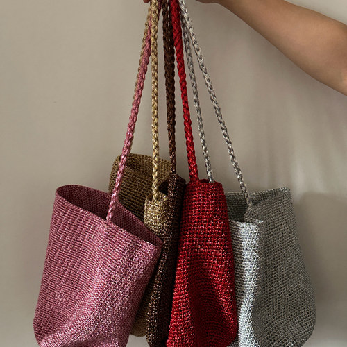 手工银色蓝色金色单肩包手提包小众设计师款棕色粉色绿色