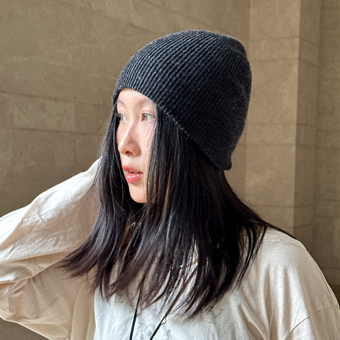 羊毛白色咖色包头包保暖简约英伦风秋冬款款短款堆堆帽冷帽套头帽