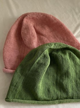 冷帽复古粉色绿色蓝色堆堆帽