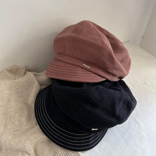 鸭舌帽女士粉色灰色休闲女士日系保暖画家帽八角帽报童帽秋冬厚款