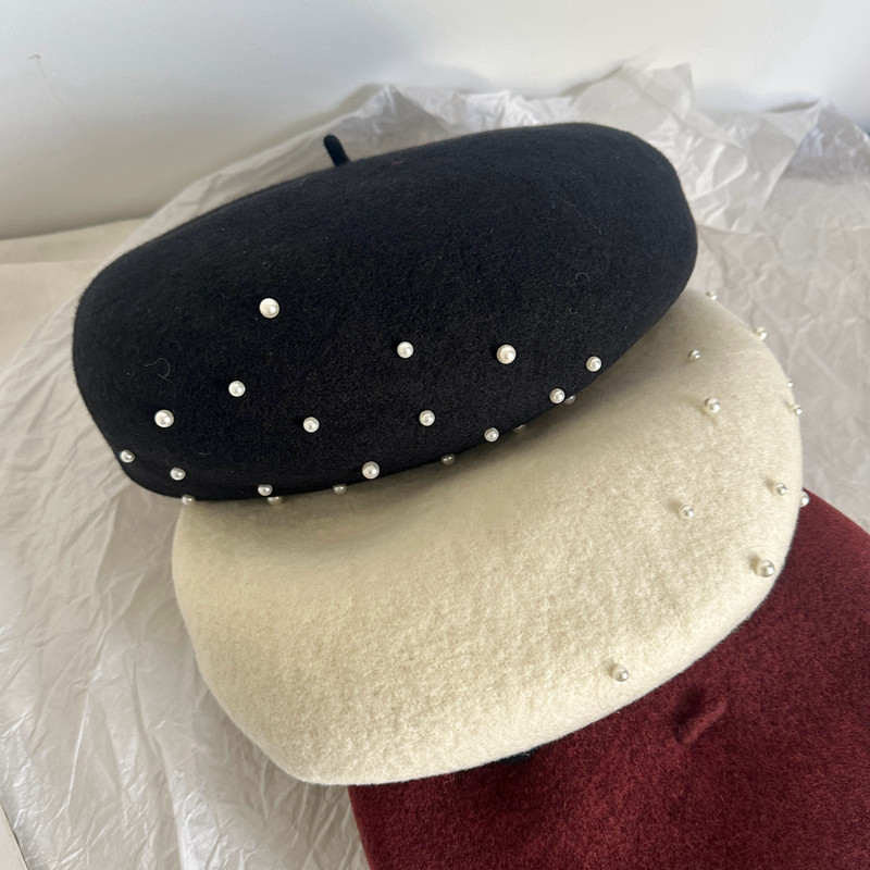 白色贝雷帽羊毛韩版复古名媛风贝雷帽子百搭画家帽小香风珍珠黑色,服饰配件/皮带/帽子/围巾,帽子,淘宝优惠券,粉丝福利购,淘宝优惠卷