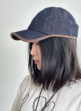 棒球帽遮阳帽防晒爬山户外帽子复古深蓝色牛仔布拼皮女士男士秋冬