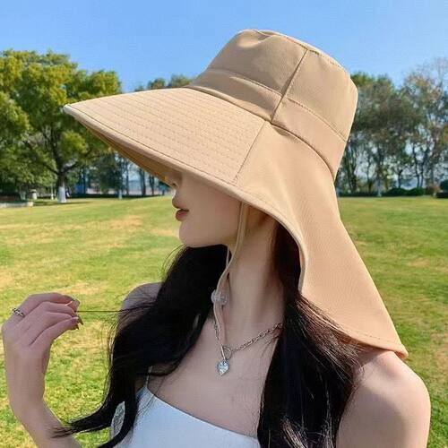 新款帽子防晒夏季帽檐遮脸户外披肩渔夫帽遮阳帽护颈紫外线太阳帽