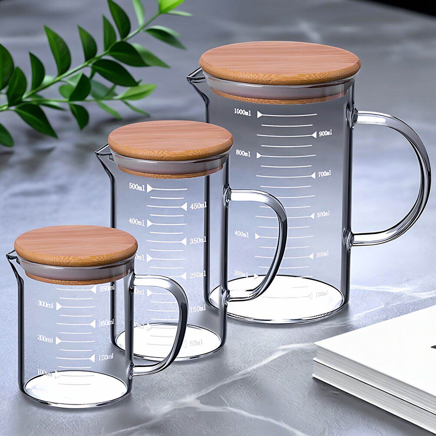 高硼硅玻璃量杯带刻度耐高温食品级厨房用大容量透明简约牛奶杯子