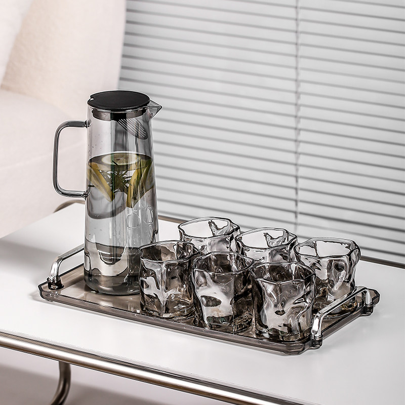 轻奢耐高温家用冷水壶家庭套装高级感大容量创意玻璃喝水杯高颜值