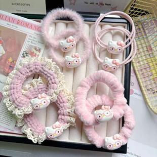 可爱眼镜KT猫发圈秋冬粉色发绳卡通少女ins头绳闺蜜甜美皮筋发饰