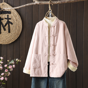 大码冬装居士服女款加厚棉衣外套中式国风茶服佛系禅意日常棉服