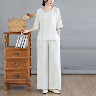 仙气禅服女款夏季薄款套装疗愈师服素衣修行禅服女禅修太极居士服