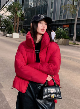 大红色订婚羽绒棉服时尚红袄新娘结婚回门棉衣少女小个子加厚外套