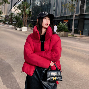大红色订婚羽绒棉服时尚红袄新娘结婚回门棉衣少女小个子加厚外套