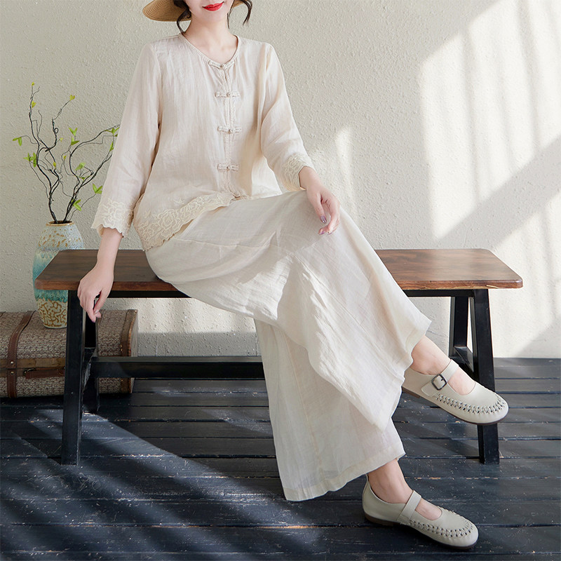 中国风居士服女款佛系禅意素衣禅茶服辟谷疗愈师服装打坐禅修套装