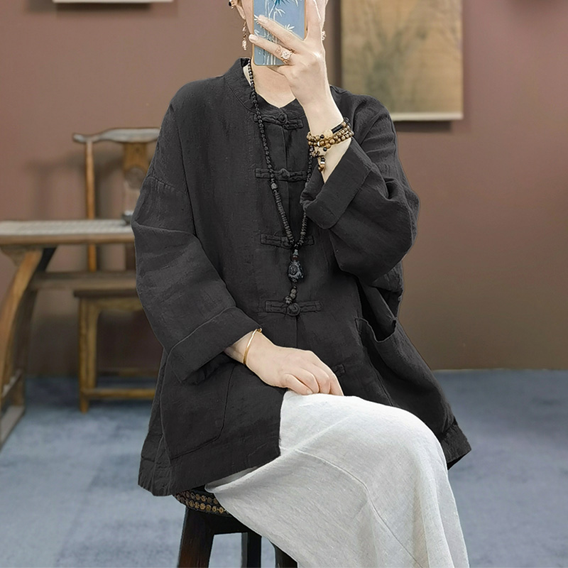 禅意佛系高端女装秋季中国风茶服修行居士服棉麻打坐禅修服上衣