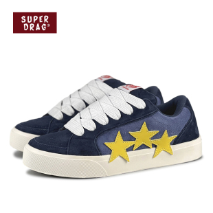 男女街头休闲鞋 超拽SUPERDRAG 翻毛皮拼接复古星星板鞋 新款 子 夏季