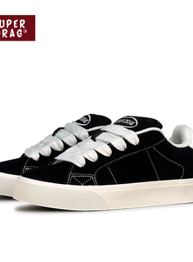 超拽SUPERDRAG 美式复古黑色翻毛皮低帮板鞋男女百搭情侣休闲鞋子