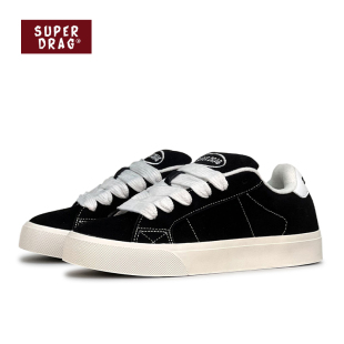 男女百搭情侣休闲鞋 复古黑色翻毛皮低帮板鞋 子 美式 超拽SUPERDRAG