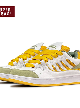 超拽SUPERDRAG 面包鞋黄绿色复古百搭板鞋男女潮鞋情侣低帮休闲鞋