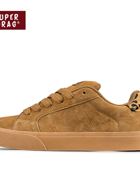 超拽SUPERDRAG 豹纹小麦色翻毛皮复古板鞋男女百搭低帮休闲鞋子潮