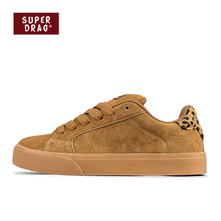 子潮 男女百搭低帮休闲鞋 超拽SUPERDRAG 豹纹小麦色翻毛皮复古板鞋