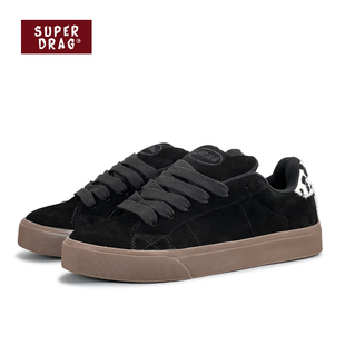 超拽SUPERDRAG复古豹纹低帮板鞋 子 男女ins潮翻毛皮百搭情侣休闲鞋